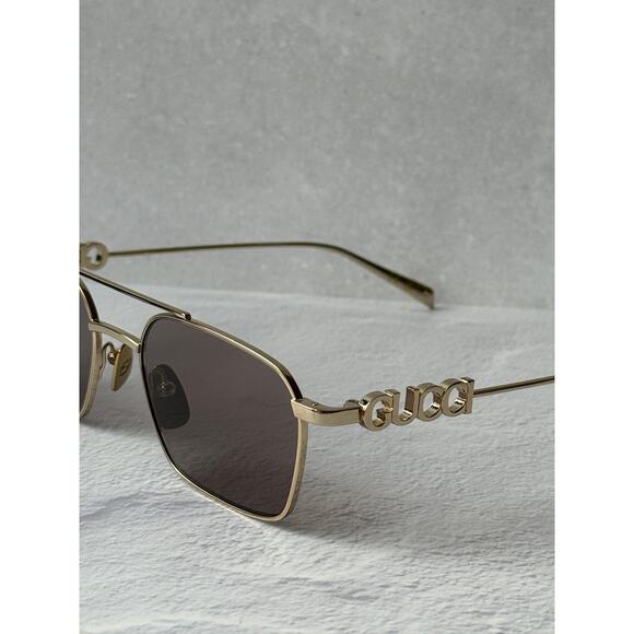NEW Gucci GG1804S Gold Violet Aviator Logo Sunglasses $515 main image 10